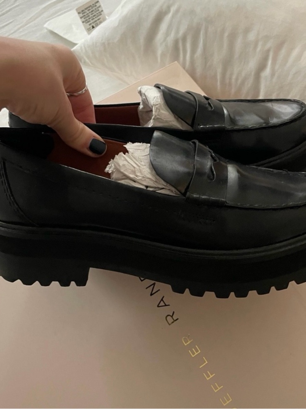 Reformation Black Chunky Lug Penny Loafers - Worn Once! Don’t fit me. - Picture 2 of 4